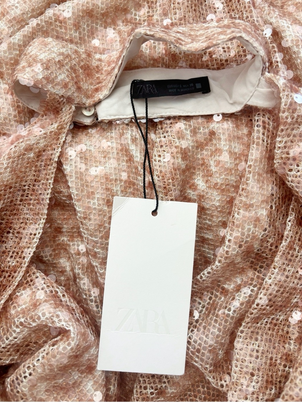 Zara Sequin Mesh Halter Neck Maxi Dress NWT Rose Gold Champagne Size Small - Picture 10 of 10